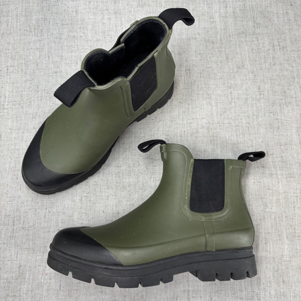 Everlane The Rain Boot Green Black‎ Rubber Pull On Chelsea Boots Ankle Women's 6